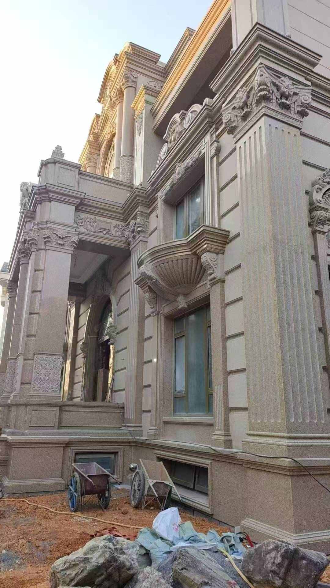 朝阳 黄金麻花岗岩光面别墅外墙干挂施工完成