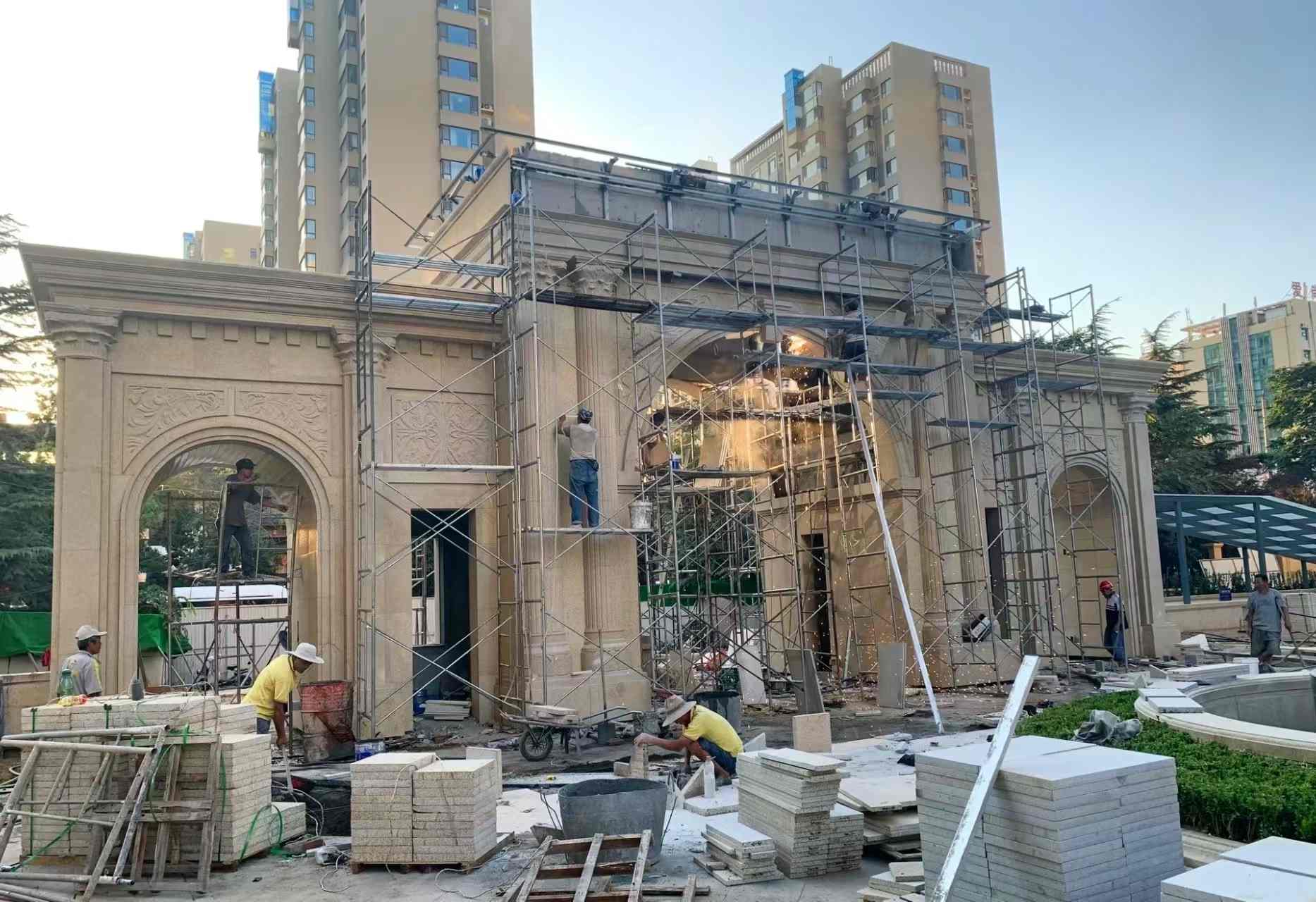 朝阳 黄金麻荔枝面花岗岩小区门楼外墙干挂