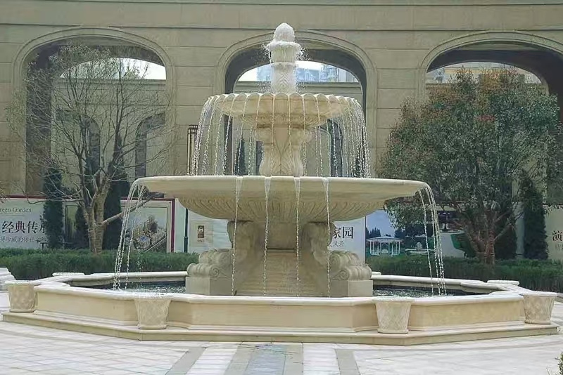 朝阳 黄金麻花岗岩异型加工——户外庭院石雕流水喷泉