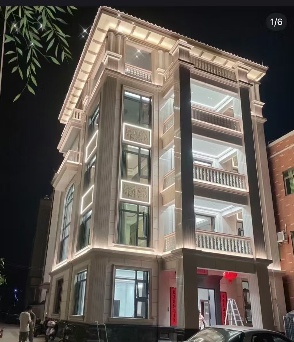 朝阳 芝麻白花岗岩别墅外墙夜间效果